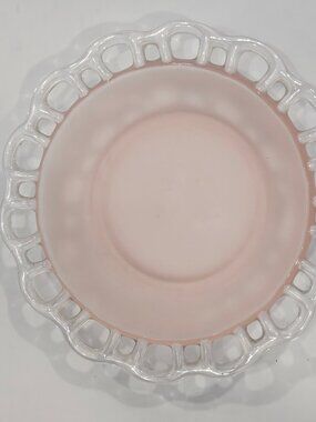 Anchor Hocking Clear Laced Edge Frosted Pink Depression Glass Bowl Old Colony